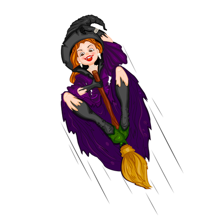 easy to edit vector illustration of Halloween witch flying on broomstickのイラスト素材