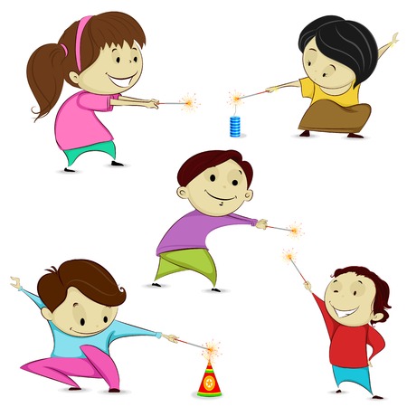 easy to edit vector illustration of kids playing with firecracker in Diwaliのイラスト素材