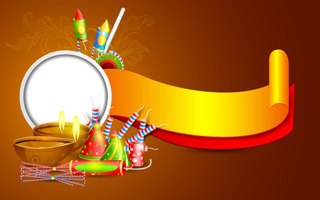 easy to edit vector illustration of Diwali banner with diya and firecrackerのイラスト素材