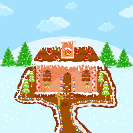 easy to edit vector illustration of gingerbread house for Christmasのイラスト素材