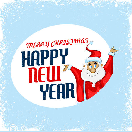 easy to edit vector illustration of Santa wishing Merry Christmas and Happy New Yearのイラスト素材