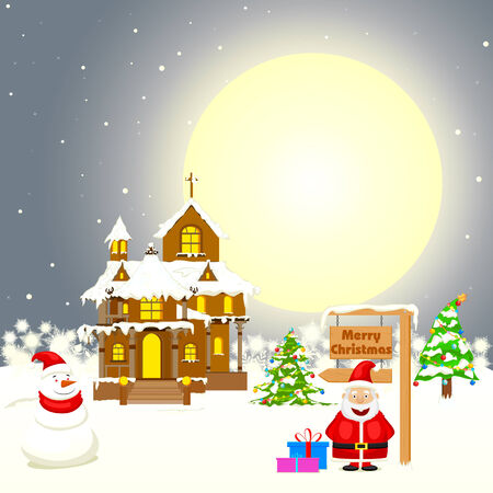 easy to edit vector illustration of Santa in decorated house with Christmas giftのイラスト素材