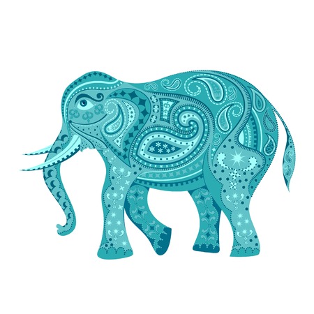 easy to edit vector illustration of elephant  in floral designのイラスト素材