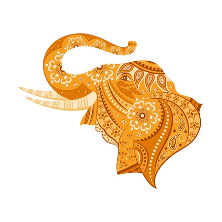 easy to edit vector illustration of elephant  in floral designのイラスト素材