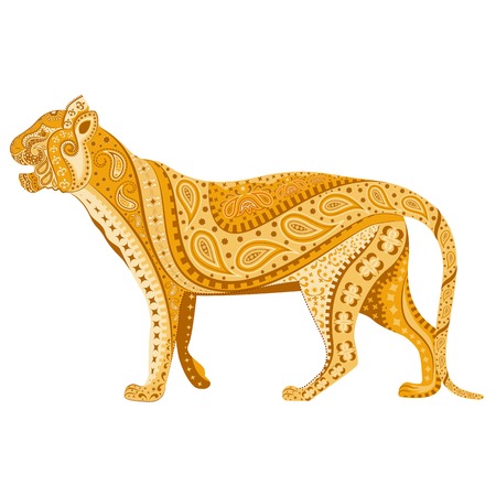 easy to edit vector illustration of Indian Tiger  in floral designのイラスト素材