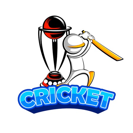 easy to edit vector illustration of cricket bat man playing with trophyのイラスト素材