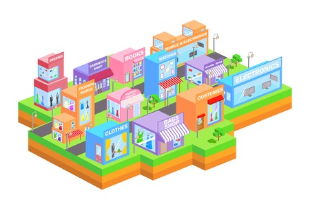 easy to edit vector illustration of isometric shopping market buildingのイラスト素材