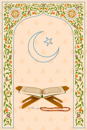 easy to edit vector illustration of holy book Koran in Ramadan Kareem (Happy Ramadan) backgroundのイラスト素材