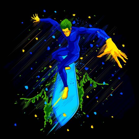 illustration of surfer riding a big waveのイラスト素材