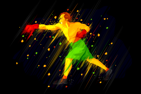 illustration of boxer punching on abstract backgroundのイラスト素材