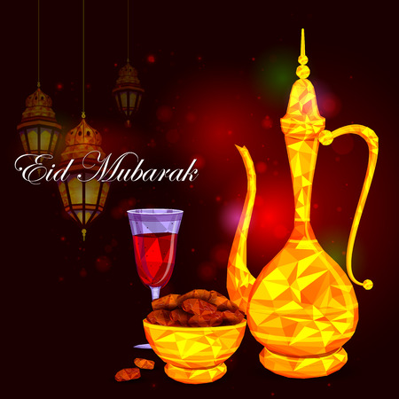 vector illustration of bowl of sweet dates and beverage for Eid Mubarak Blessing for Eid backgroundのイラスト素材