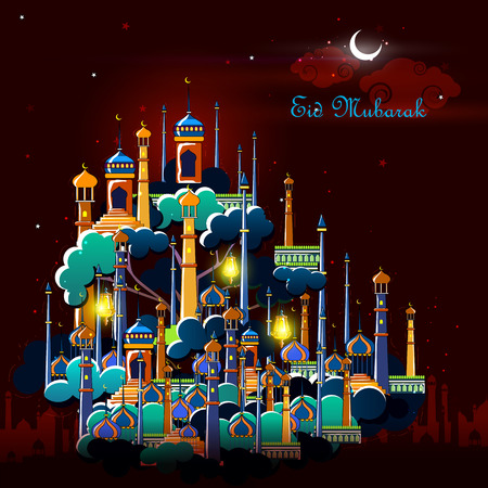 vector illustration of Eid Mubarak Blessing for Eid background with Islamic mosqueのイラスト素材