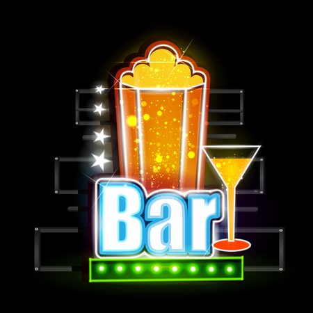 easy to edit vector illustration of Neon Light signboard for Drink Barのイラスト素材