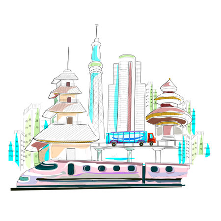 easy to edit vector illustration of Japan cityscapeのイラスト素材