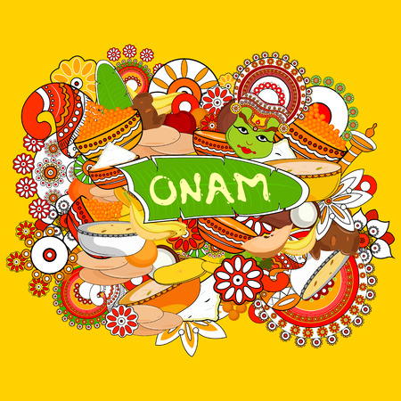 easy to edit vector illustration of Happy Onam  holiday for South India festival backgroundのイラスト素材