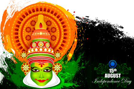 easy to edit vector illustration of Kathakali dancer face on Indian Independence Day celebration backgroundのイラスト素材