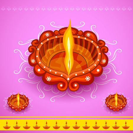 easy to edit vector illustration of decorated diya for Happy Diwali holiday backgroundのイラスト素材