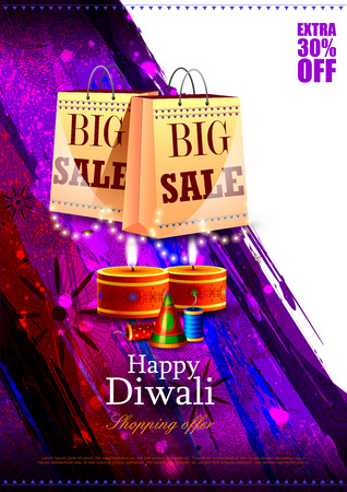 easy to edit illustration of Happy Diwali shopping sale offer with decorated diya for India festivalのイラスト素材