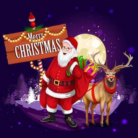 easy to edit vector illustration of Santa Claus with gift for Merry Christmas holiday celebrationのイラスト素材