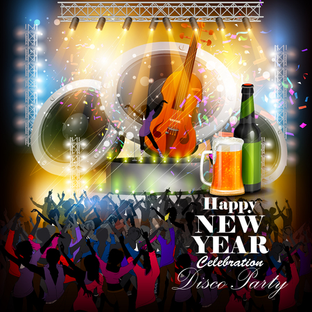 easy to edit vector illustration of Happy New Year 2017 disco party celebration posterのイラスト素材