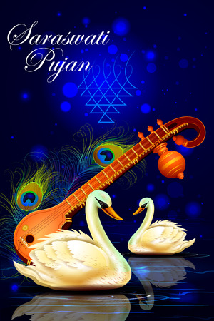 Goddess Saraswati for Vasant Panchami Puja of Indiaのイラスト素材