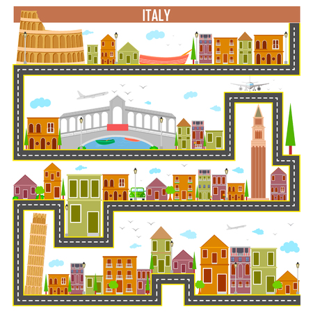 Easy to edit vector illustration of cityscape with famous monument and building of Italyのイラスト素材