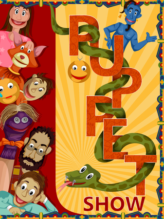 easy to edit vector illustration of Vintage retro Puppet Show banner poster designのイラスト素材