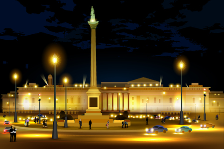 City nightlife of Trafalgar Square Westminster, Central Londonのイラスト素材
