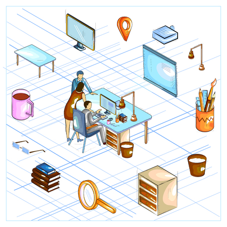 Flat style 3D Isometric view of Business Strategy Discussionのイラスト素材