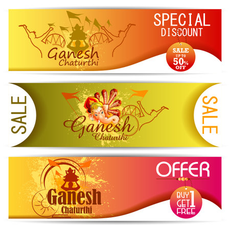 Set Of Colorful Banner Of Lord Ganpati On Ganesh Chaturthi