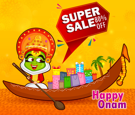 Kathakali dancer offering shopping sale for Onam festival of Keralaのイラスト素材