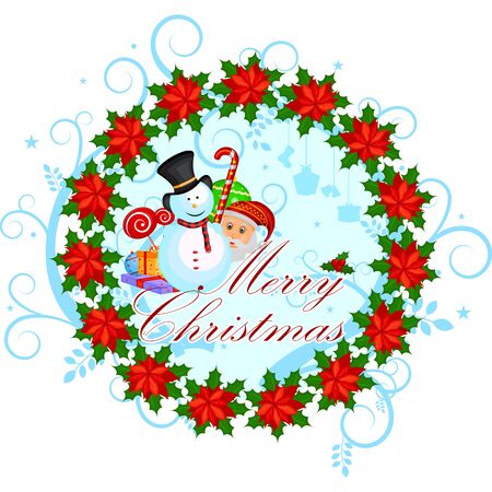 Snowman with gift in winter background for Merry Christmas holiday celebrationのイラスト素材