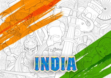 Illustration of tricolor banner with Indian flag for 26th January Happy Republic Day of India.のイラスト素材