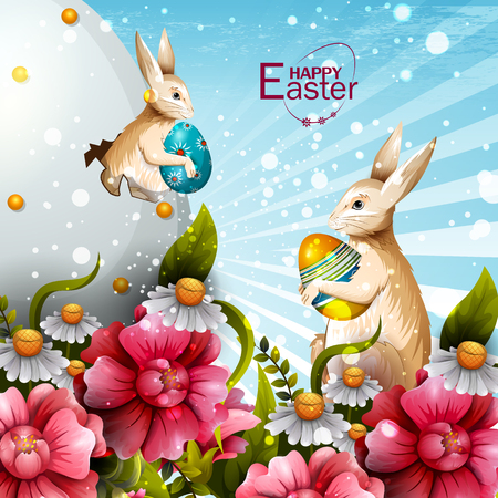 easy to edit vector illustration of colorful painted egg Happy Easter greeting backgroundのイラスト素材