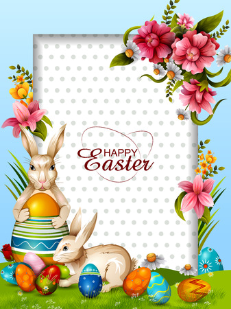 easy to edit vector illustration of colorful painted egg Happy Easter greeting backgroundのイラスト素材