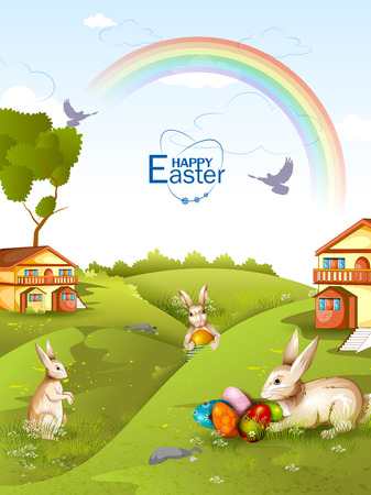 easy to edit vector illustration of colorful painted egg Happy Easter greeting backgroundのイラスト素材