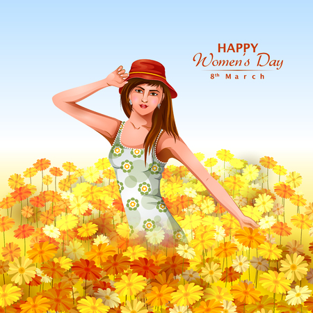Beautiful Woman with flower for Happy International Womens Day greetings Backgroundのイラスト素材