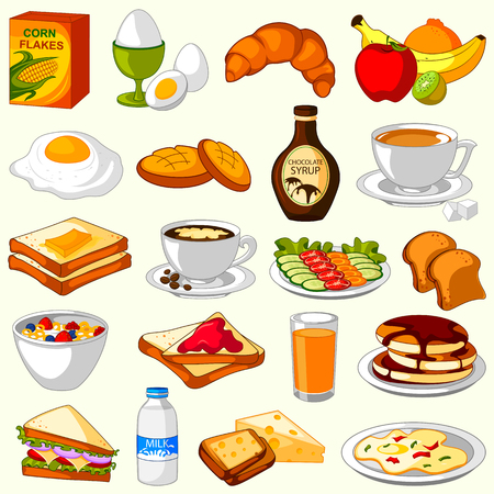easy to edit vector illustration of different variety of Breakfast food item menuのイラスト素材