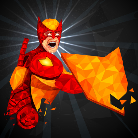 Superhero in abstract low poly polygon styleのイラスト素材