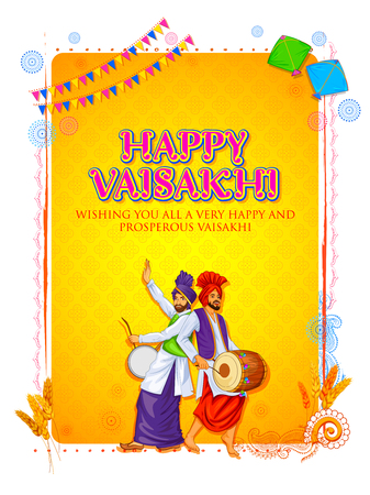 illustration of Happy Vaisakhi Punjabi spring harvest festival of Sikh celebration backgroundのイラスト素材