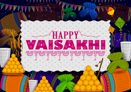 Happy Vaisakhi Punjabi religious holiday background for New Year festival of Punjab India in vectorのイラスト素材