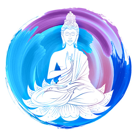 illustration of Lord Buddha in meditation for Buddhist festival of Happy Buddha Purnima Vesakのイラスト素材