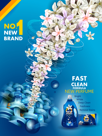 Advertisement banner of stain and dirt remover liquid laundry detergent for clean and fresh clothのイラスト素材