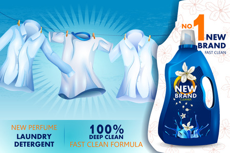 Advertisement banner of stain and dirt remover liquid laundry detergent for clean and fresh cloth