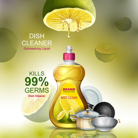 Advertisement banner of tough stain remover liquid Dishwasher for clean and fresh utensilのイラスト素材