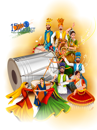 Indian dancer on Happy Independence Day of India backgroundのイラスト素材