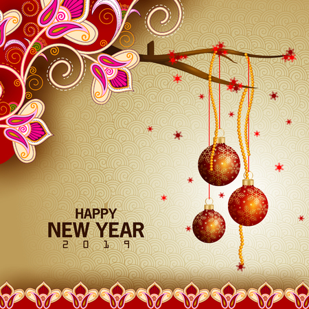 easy to edit vector illustration of Happy New Year 2019 wishes seasonal greeting backgroundのイラスト素材