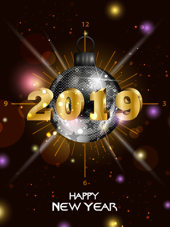 easy to edit vector illustration of Happy New Year 2019 wishes seasonal greeting backgroundのイラスト素材