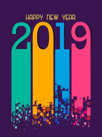 easy to edit vector illustration of Happy New Year 2019 wishes seasonal greeting backgroundのイラスト素材