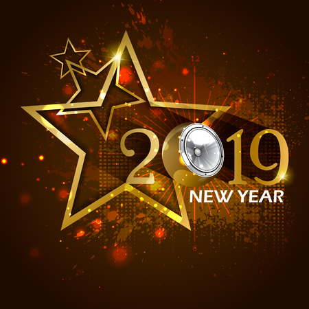 easy to edit vector illustration of Happy New Year 2019 wishes seasonal greeting backgroundのイラスト素材